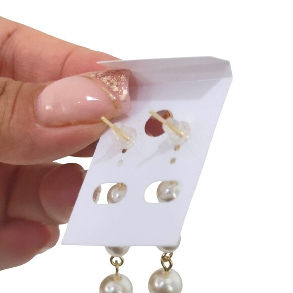 NEW Gold Filled Elegant Cascading Faux Pearl Drop Earrings - Picture 4 of 10